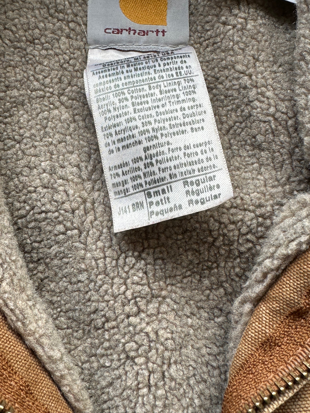 S - Vintage Carhartt Sherpa-Lined Hooded Jacket – Distressed Brown