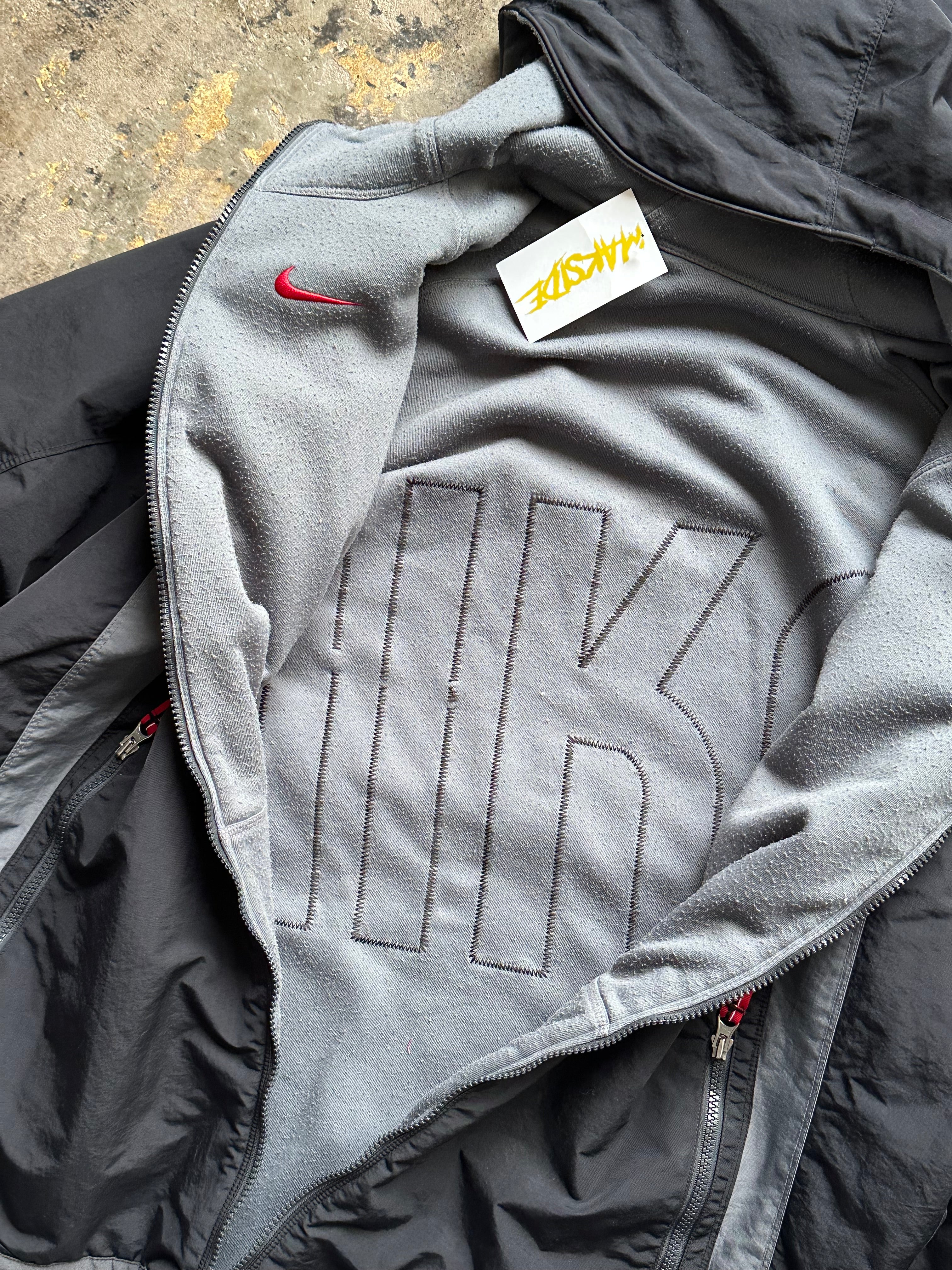 L - Nike Black Hooded Windbreaker Jacket – Red Swoosh