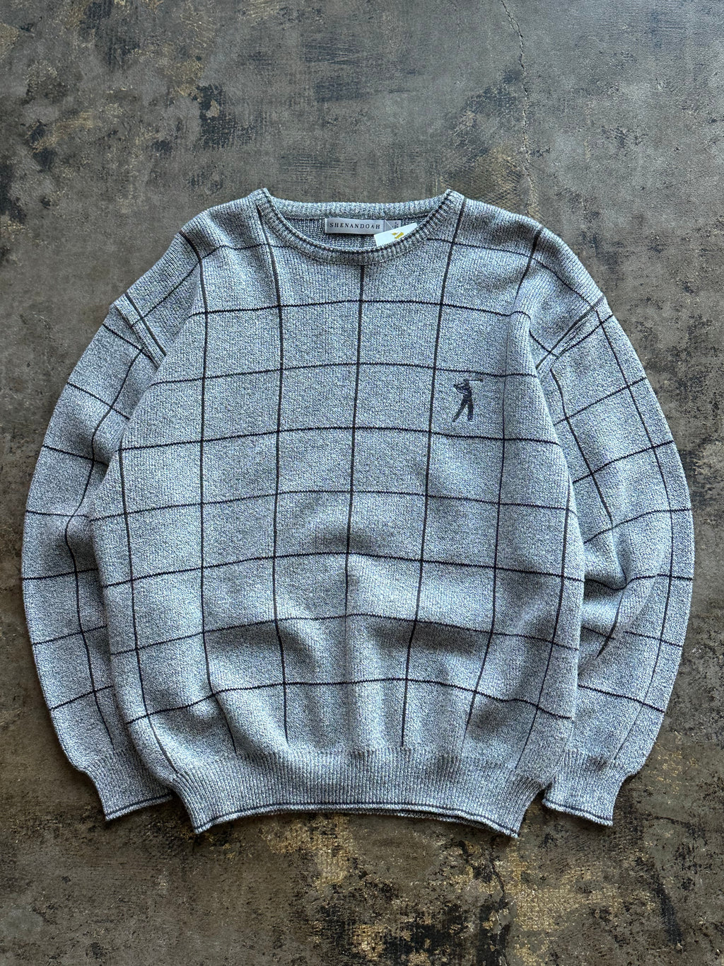L - Vintage Shenandoah Gray Grid Knit Sweater