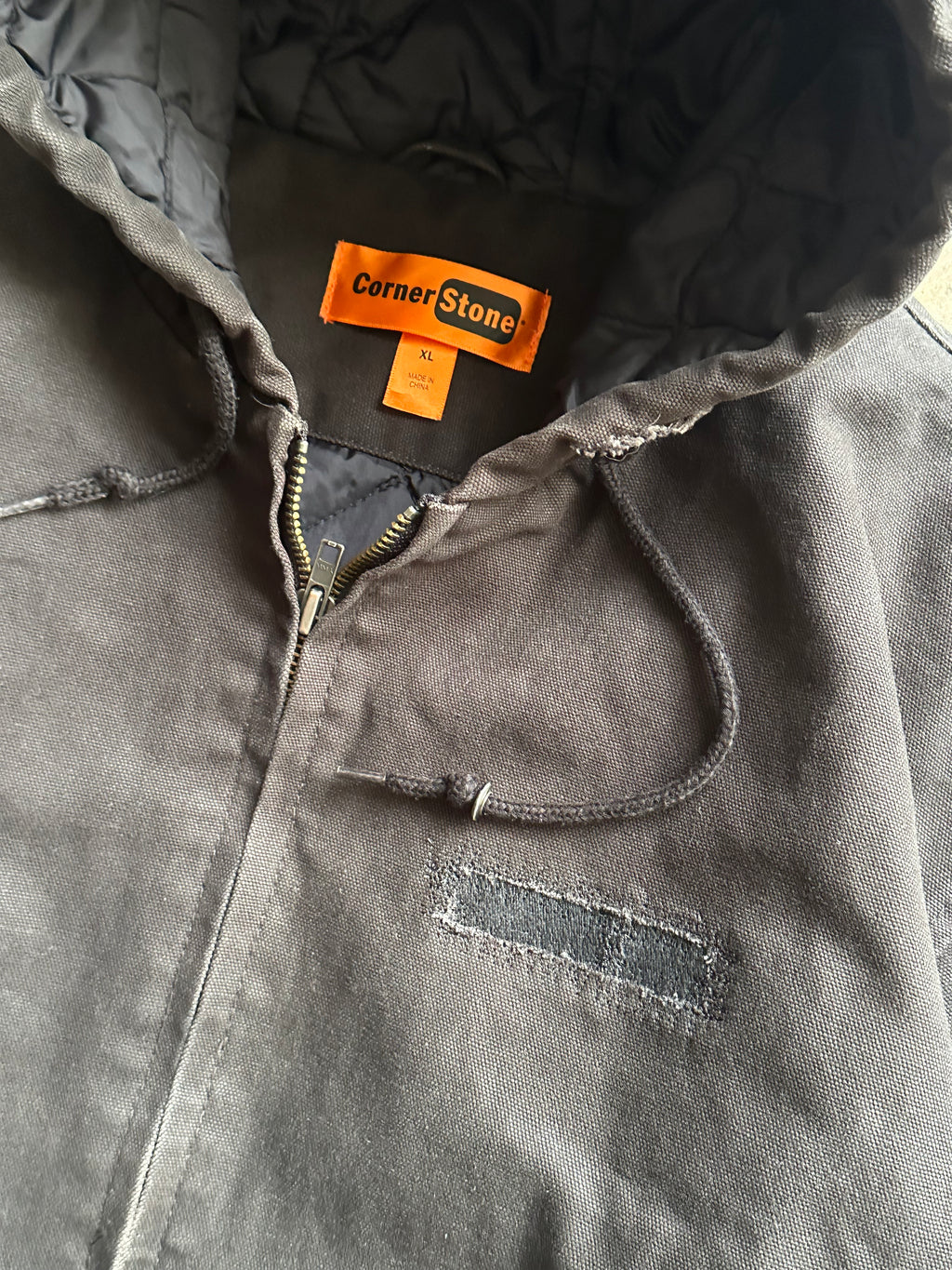 XL - CornerStone Patchwork Hooded Work Jacket – Faded Black
