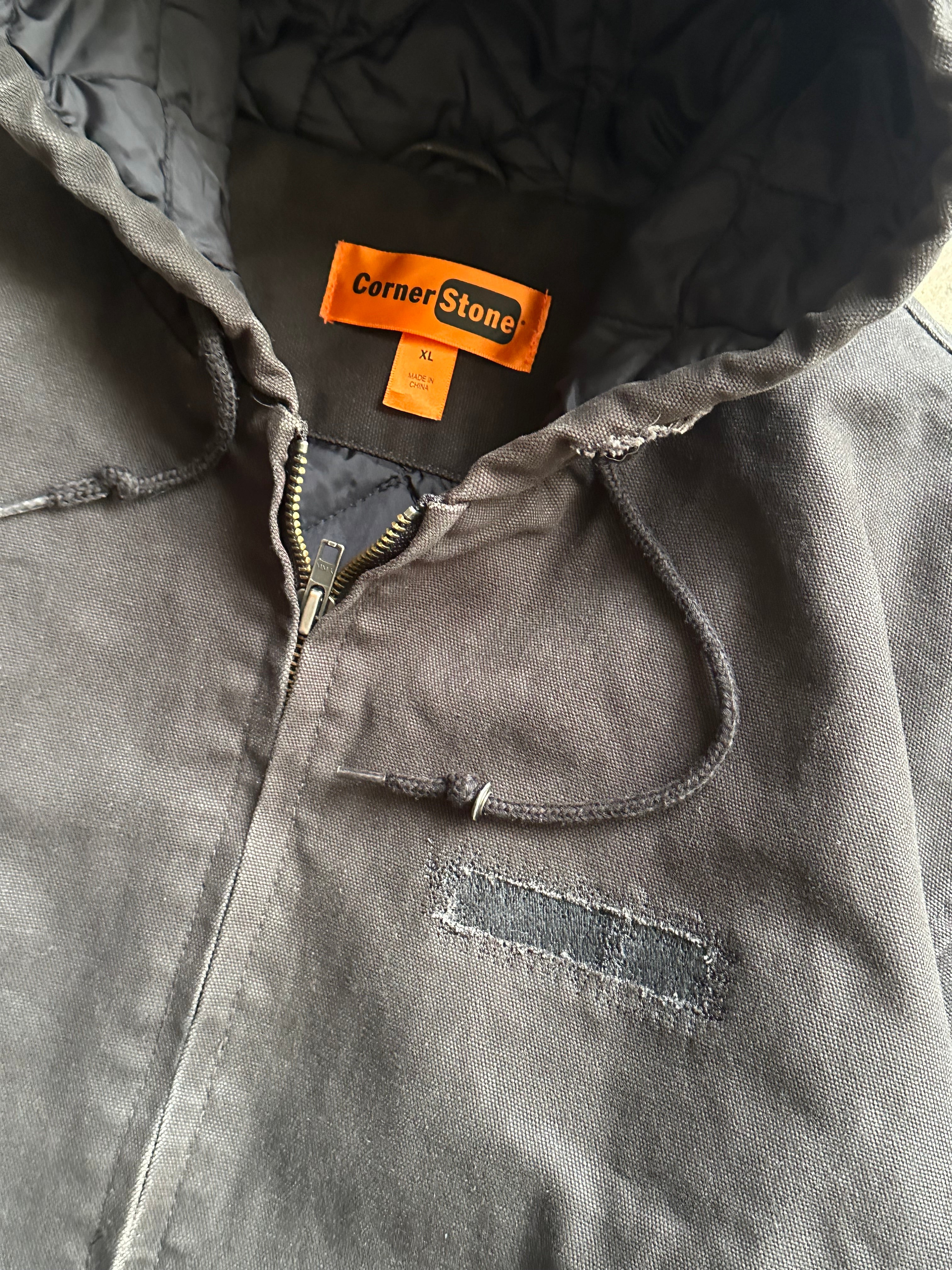 XL - CornerStone Patchwork Hooded Work Jacket – Faded Black