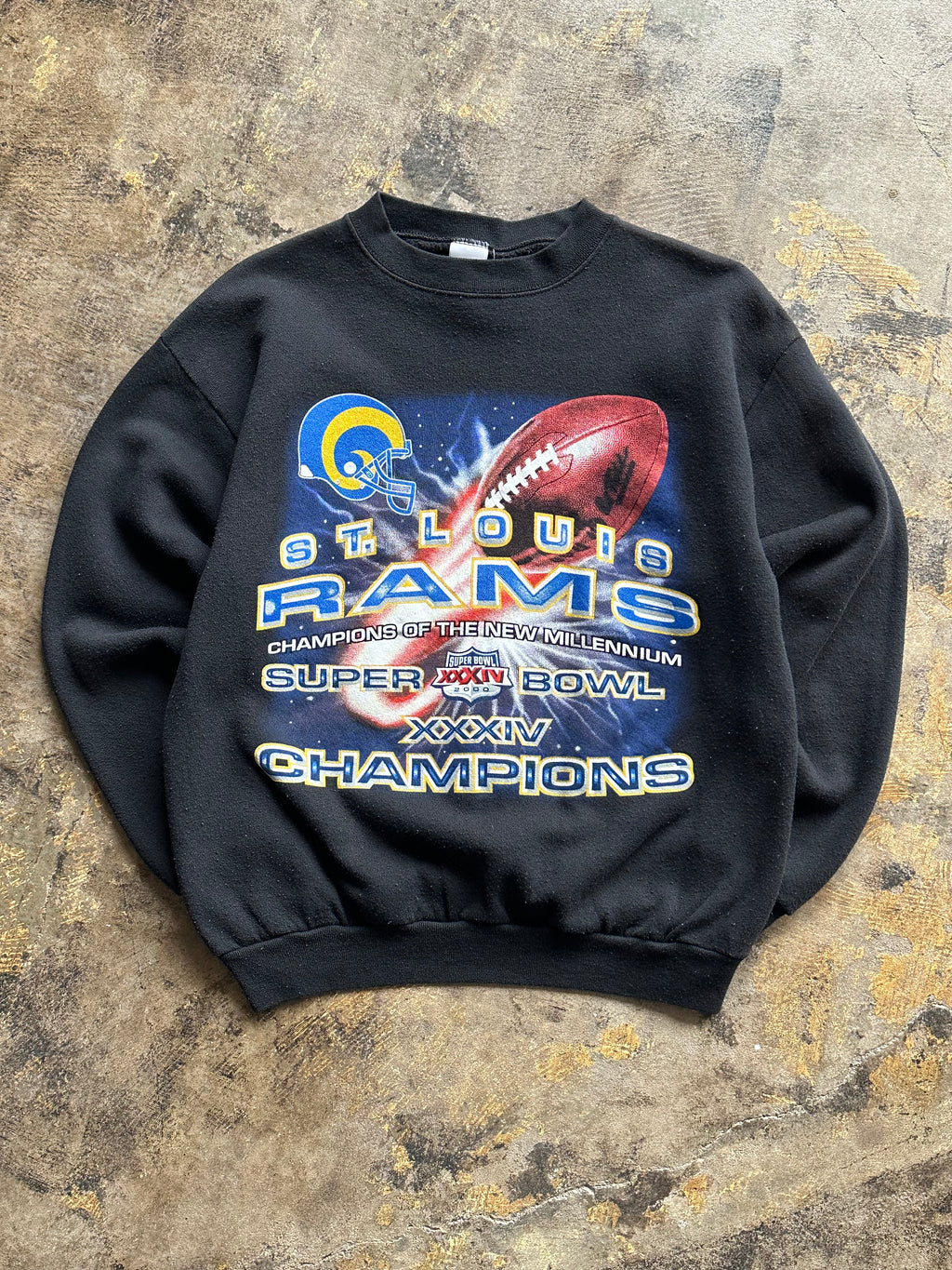 M - St. Louis Rams Super Bowl XXXIV Champions Crewneck – Black