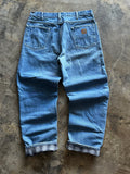 36x32 - Carhartt Blue Denim Work Pants – Flannel Lined