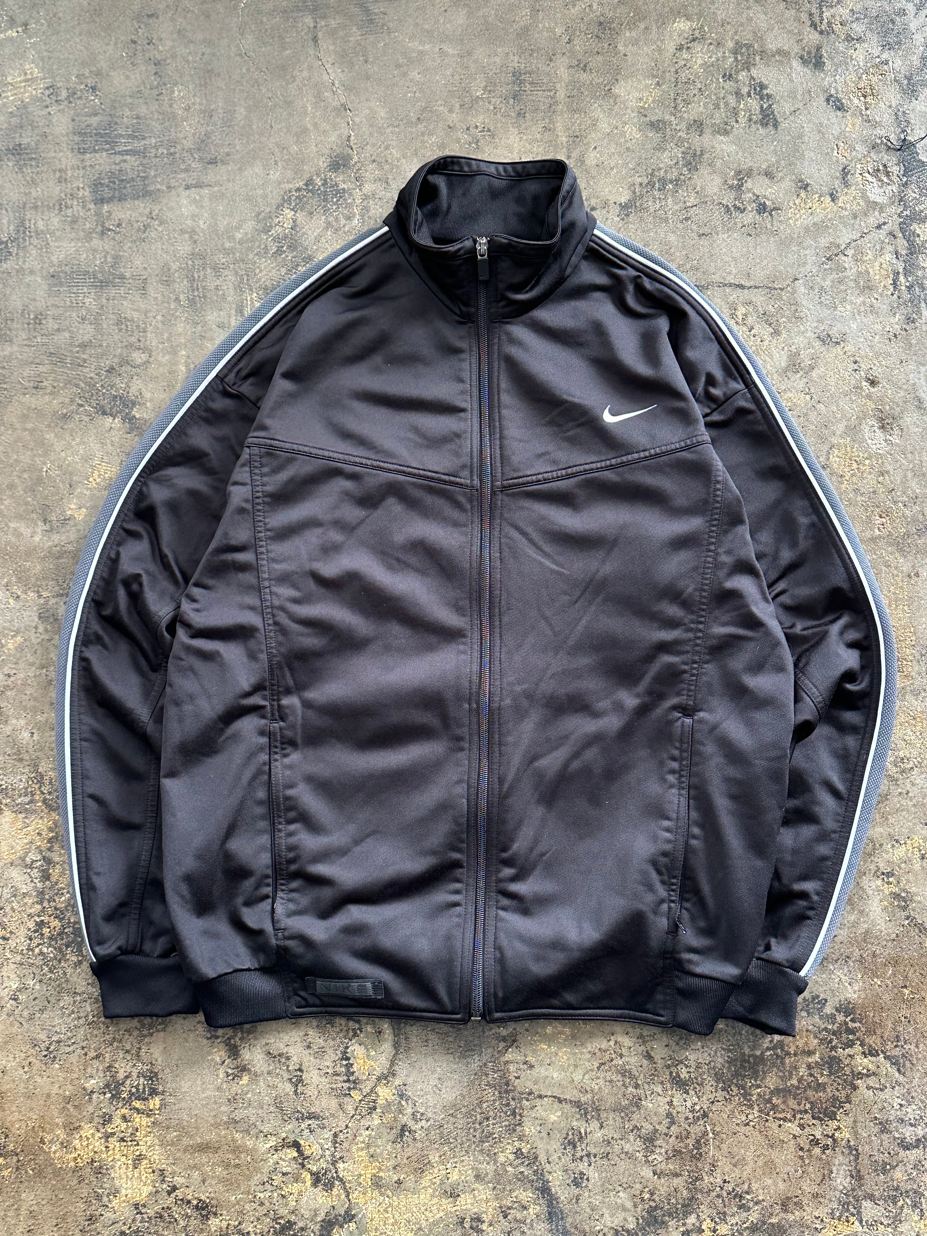L - Nike Track Jacket – Black with Grey Stripes