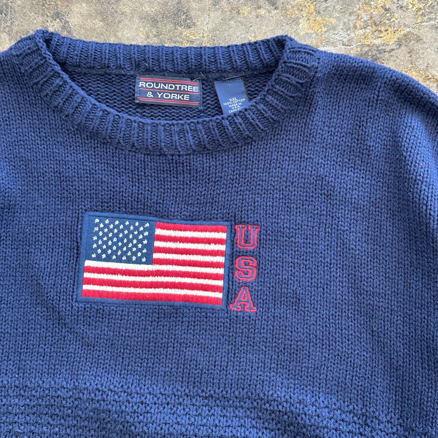 XXL - Blue USA embroidered knit sweater