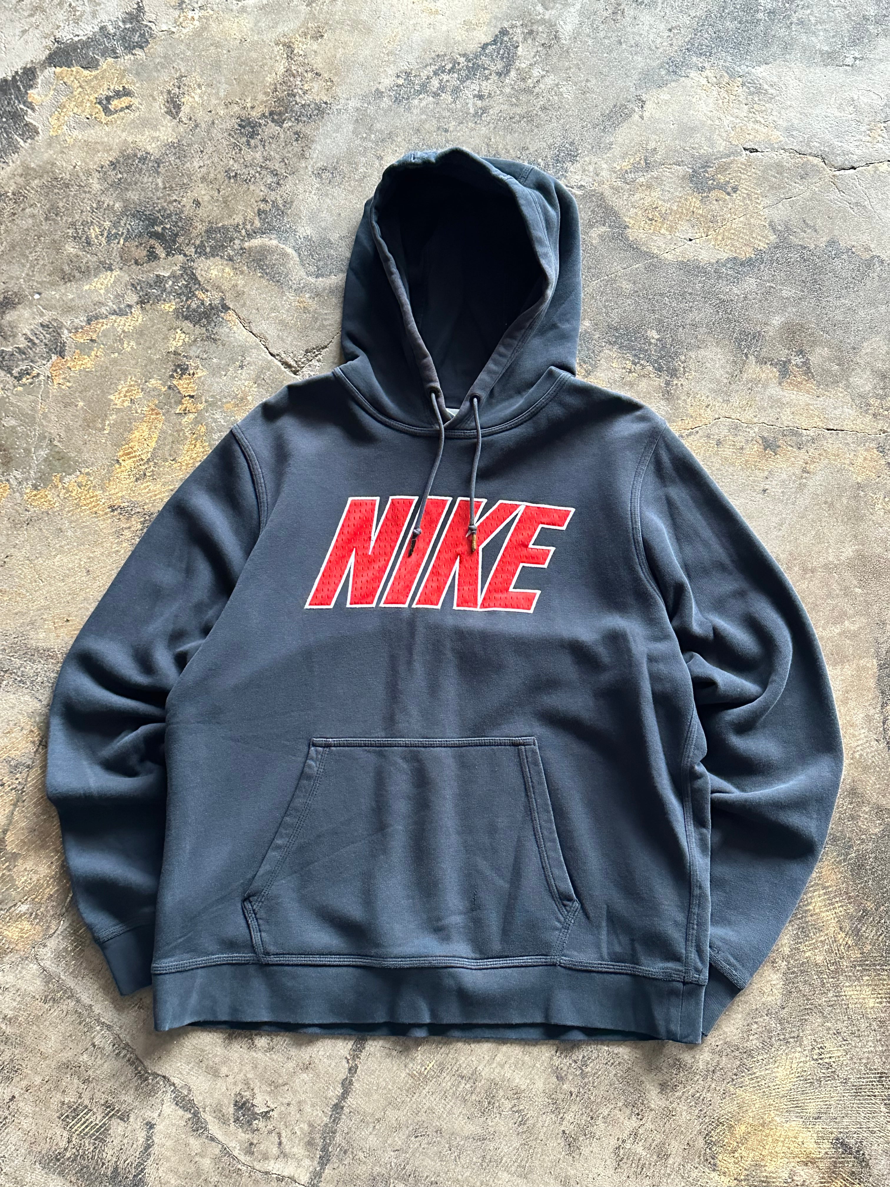 L - Nike Black Pullover Hoodie – Red Spell-Out Logo