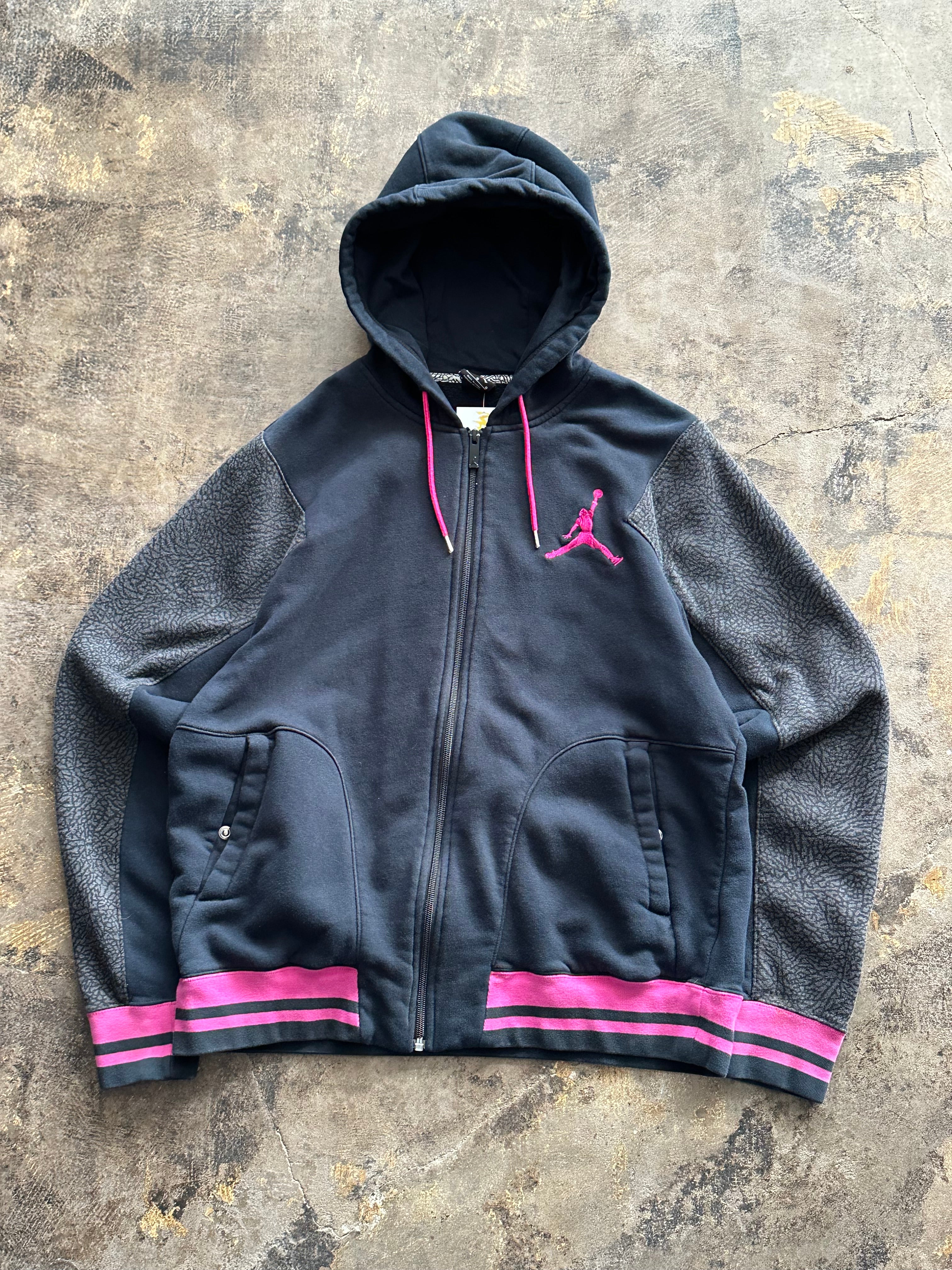 L - Jordan Full-Zip Hoodie – Black & Pink Elephant Print