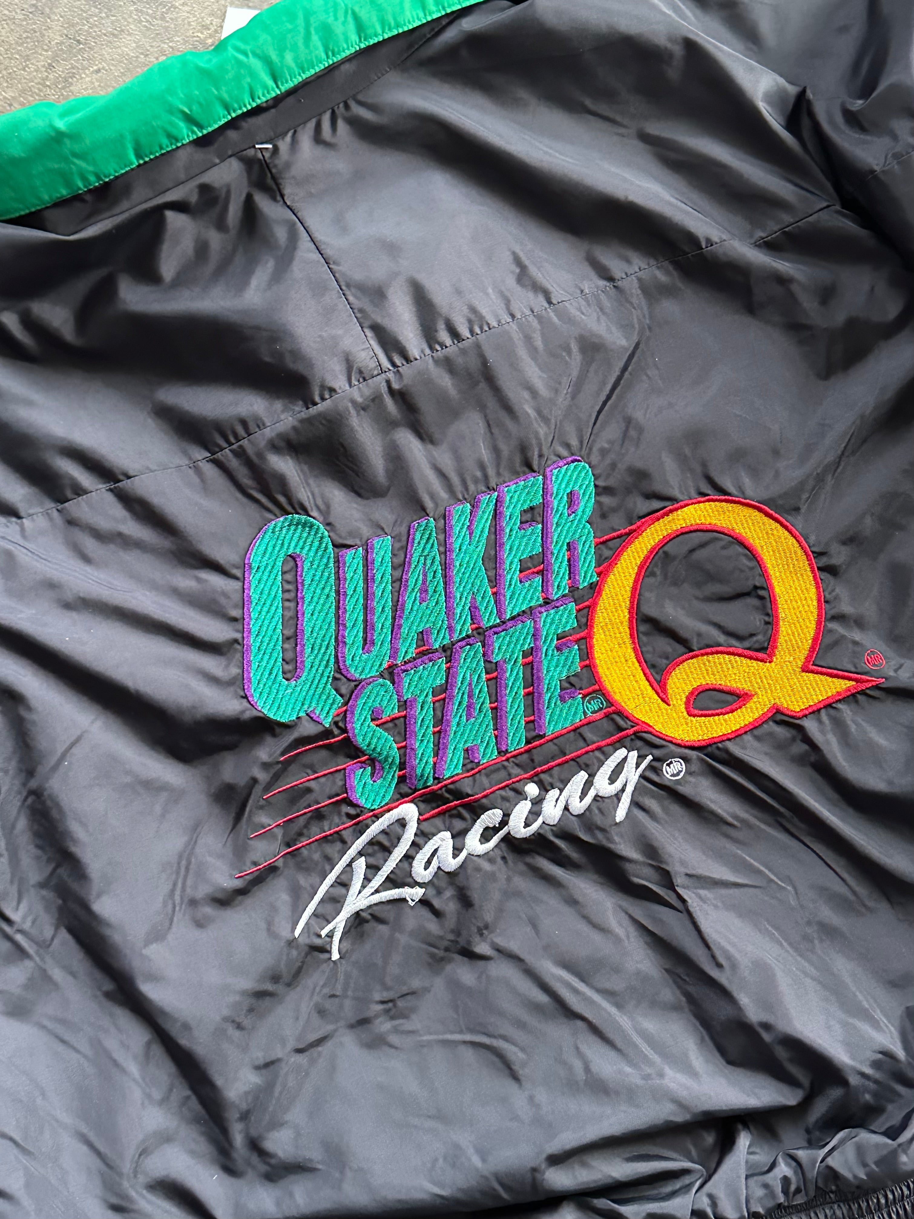 XL - Vintage Quaker State Racing Jacket – Black & Green Embroidered NASCAR Jacket