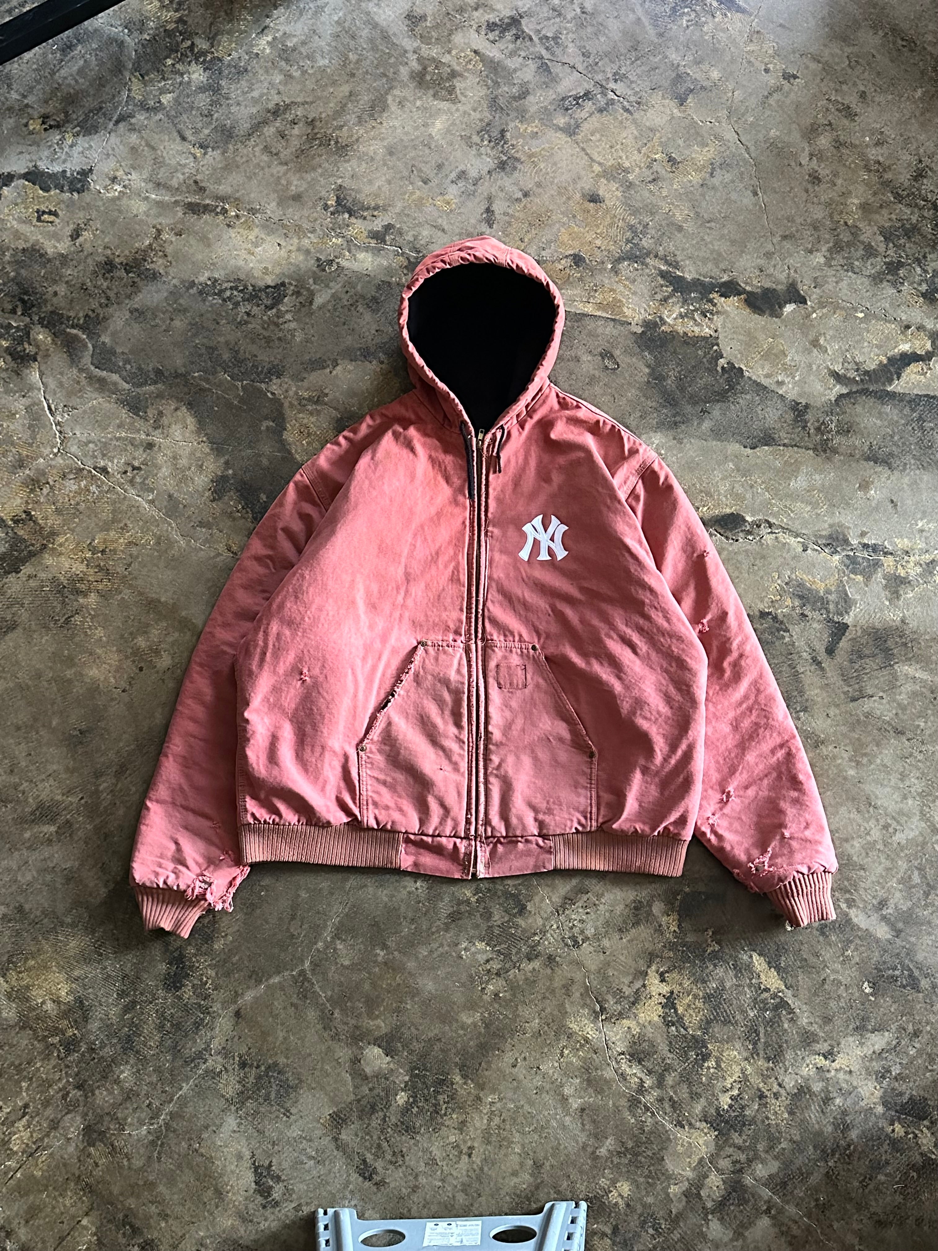 3XL- Vintage Distressed NY Hooded Zip-Up Coat – Pink