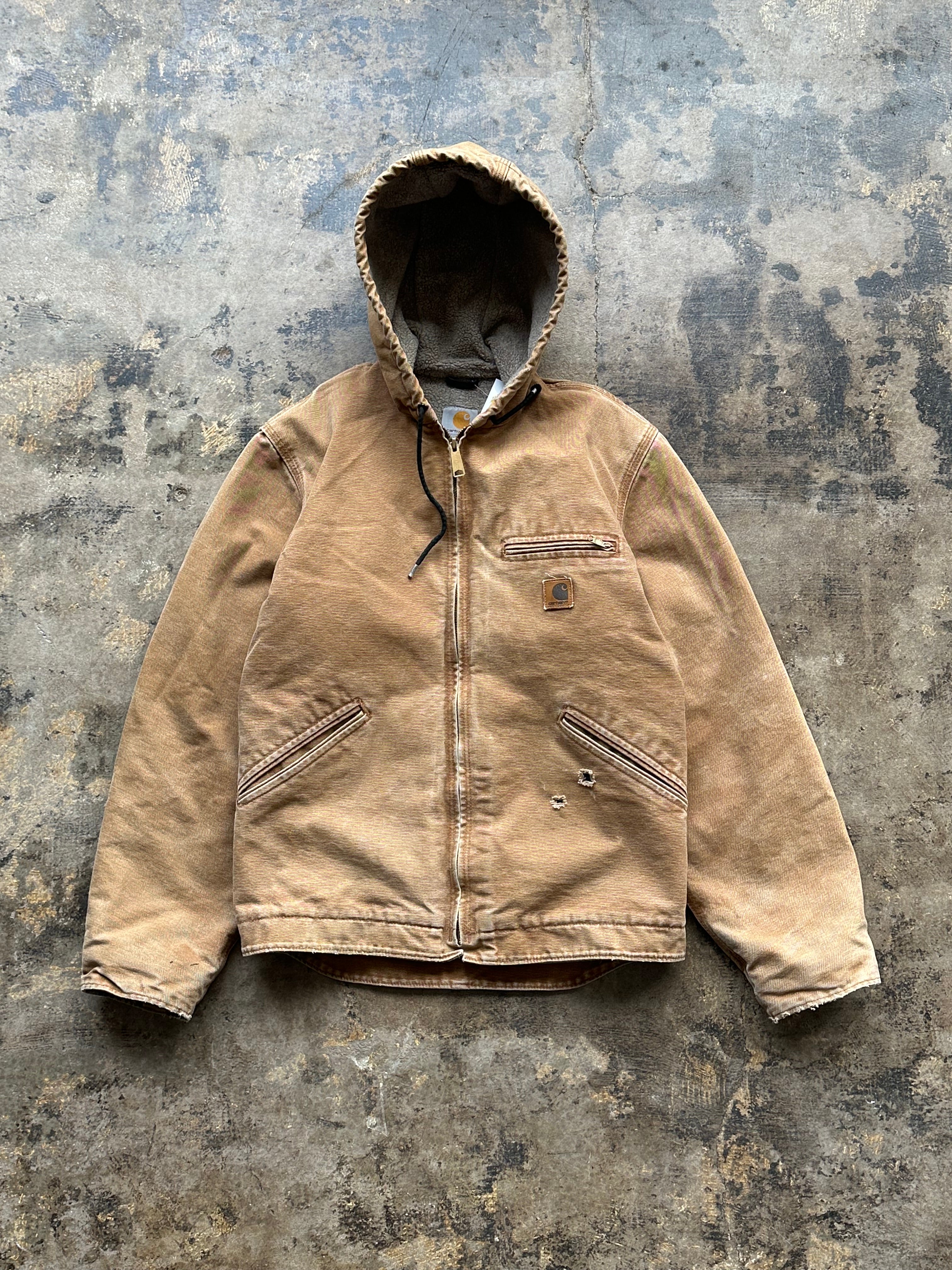 S - Vintage Carhartt Sherpa-Lined Hooded Jacket – Distressed Brown