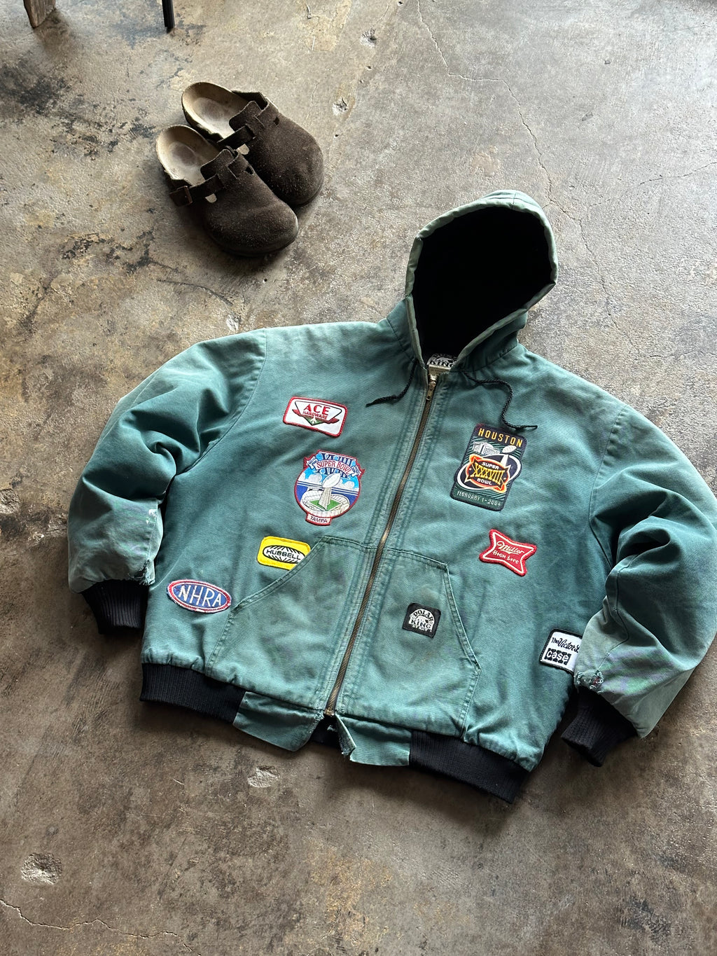 XL- Faded Green Patch-work Coat