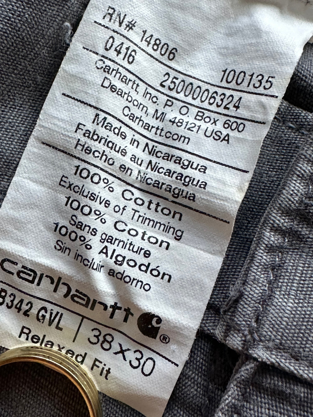 38x30 - Carhartt Grey Utility Cargo Workwear Pants