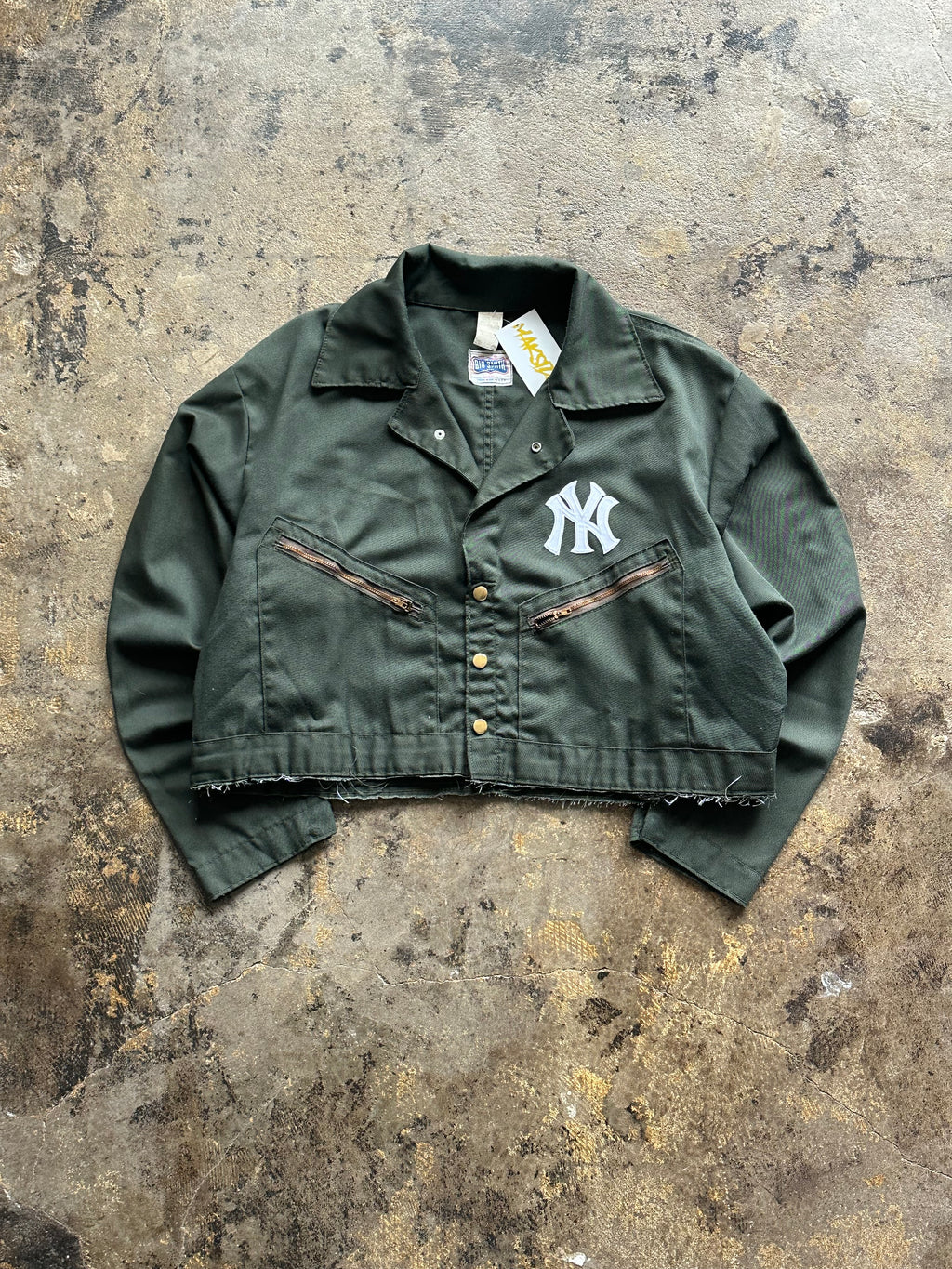 XL- Vintage Cropped Work Jacket – Green w/ NY Patch