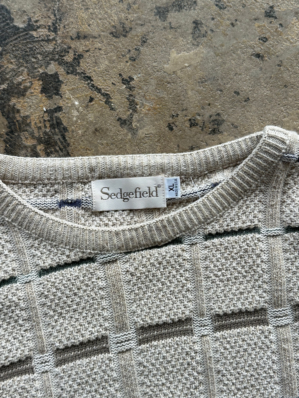 XL - Vintage Sedgefield Textured Grid Knit Sweater