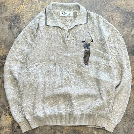 L - Tan Golf Knit Sweater