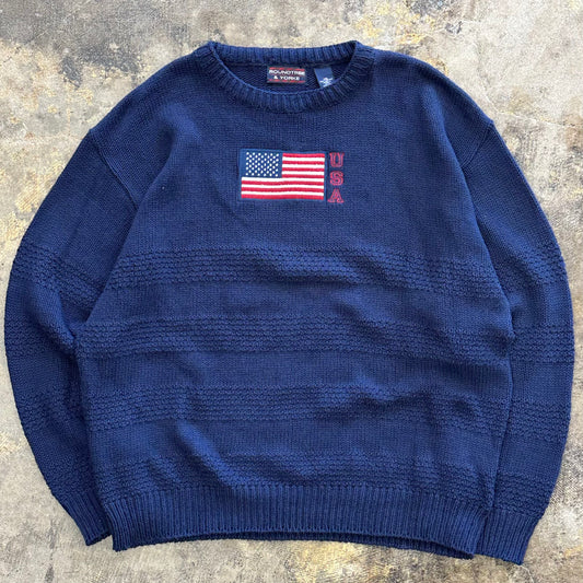 XXL - Blue USA embroidered knit sweater