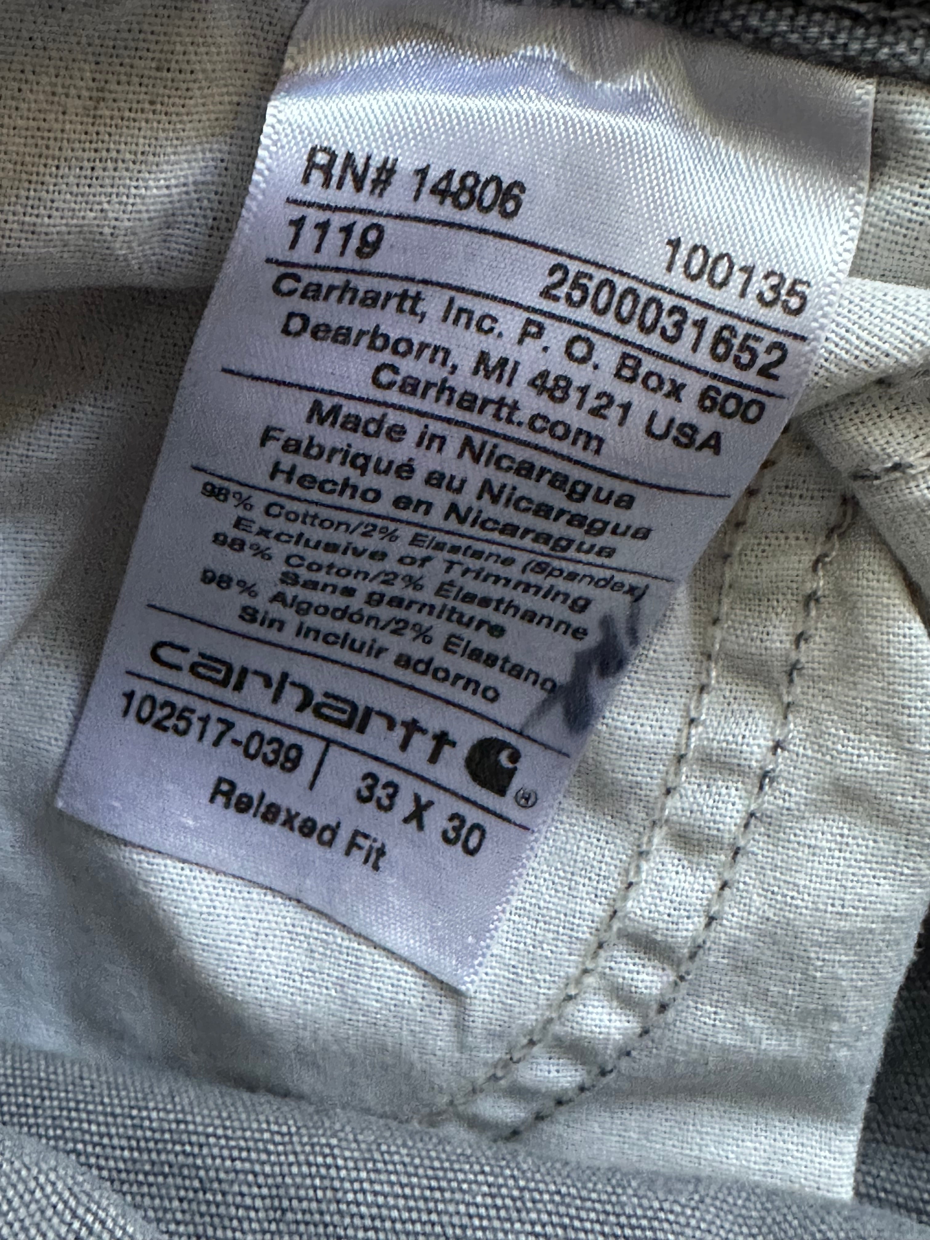 33x30 - Carhartt Relaxed Fit Distressed Grey Utility Pants