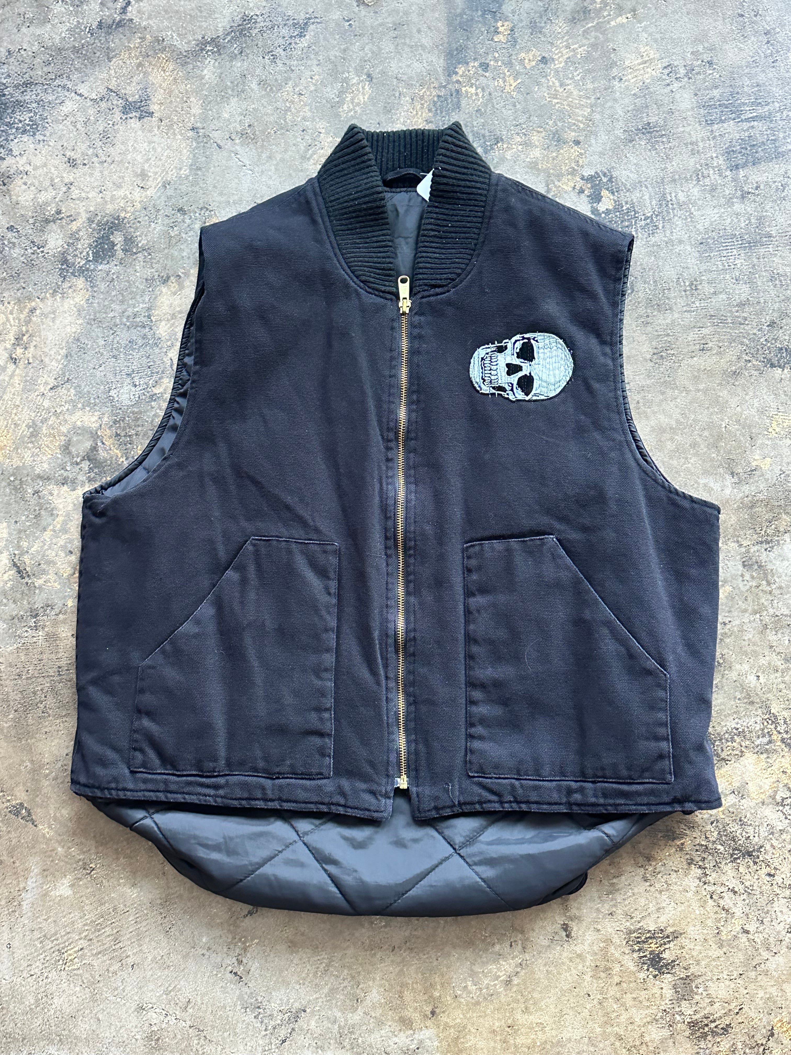 L - Vintage Patchwork Skull Quilted Work Vest