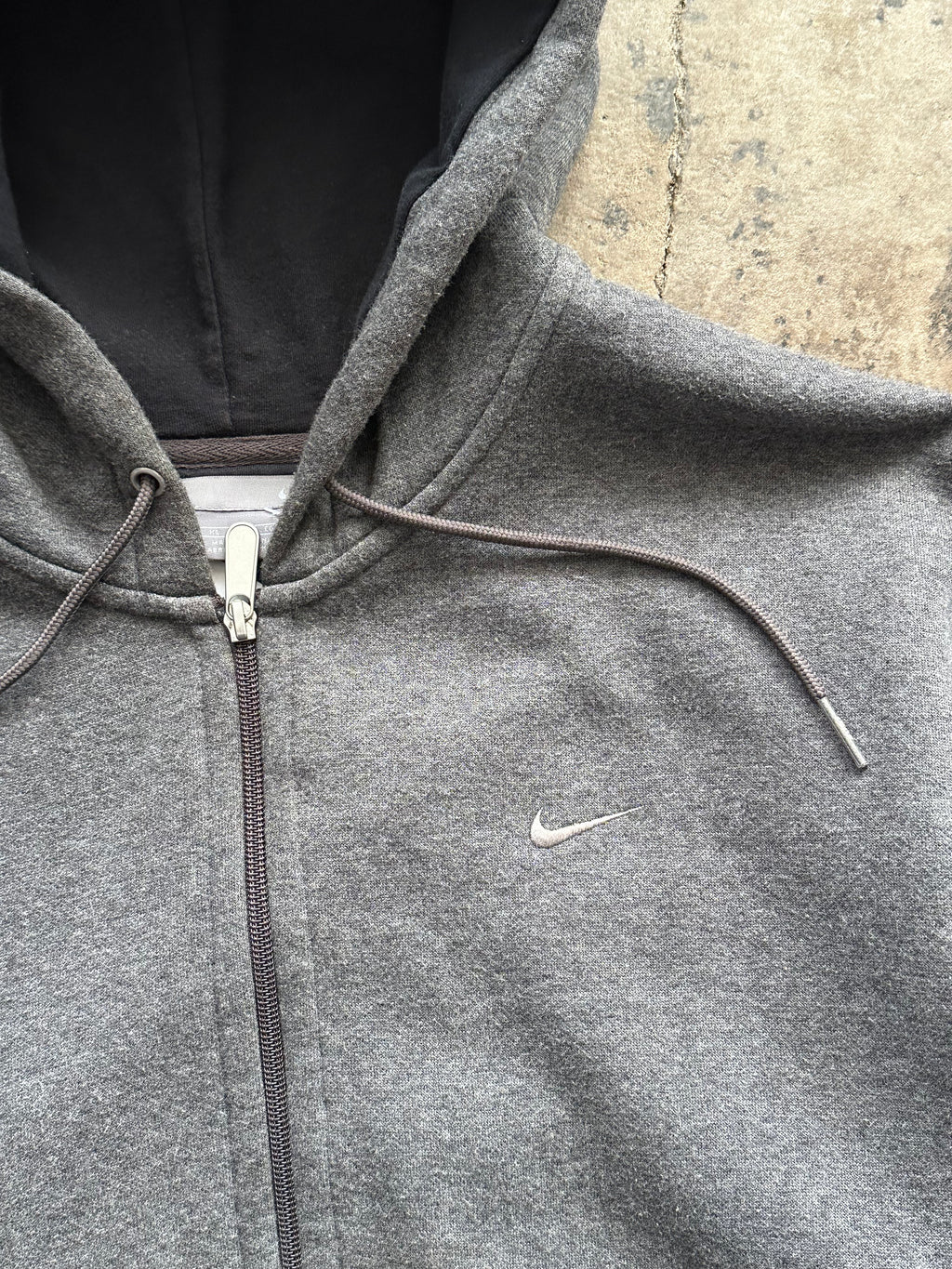 XL - Vintage Nike Mini Swoosh Full-Zip Hoodie – Charcoal Grey