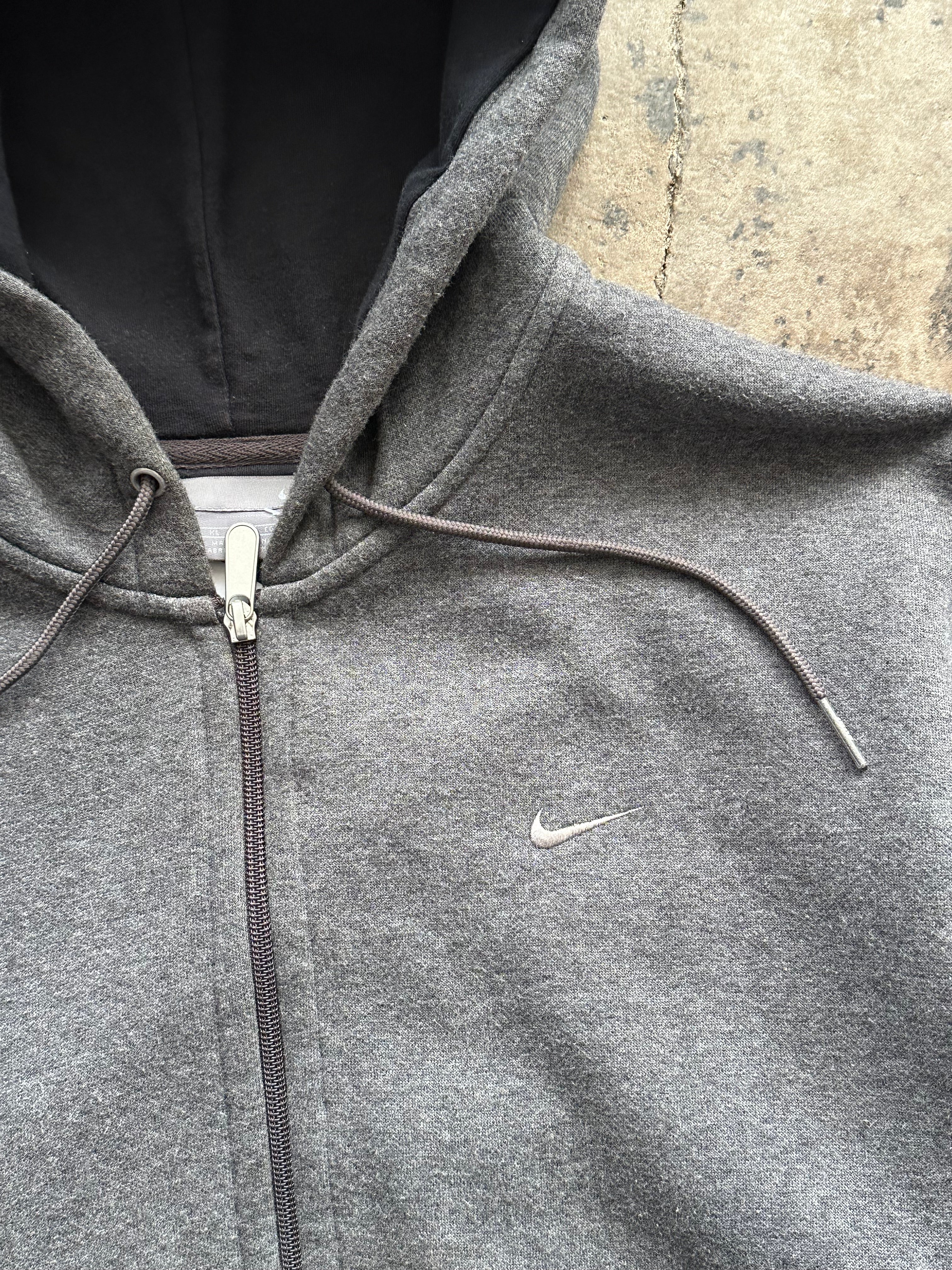 XL - Vintage Nike Mini Swoosh Full-Zip Hoodie – Charcoal Grey