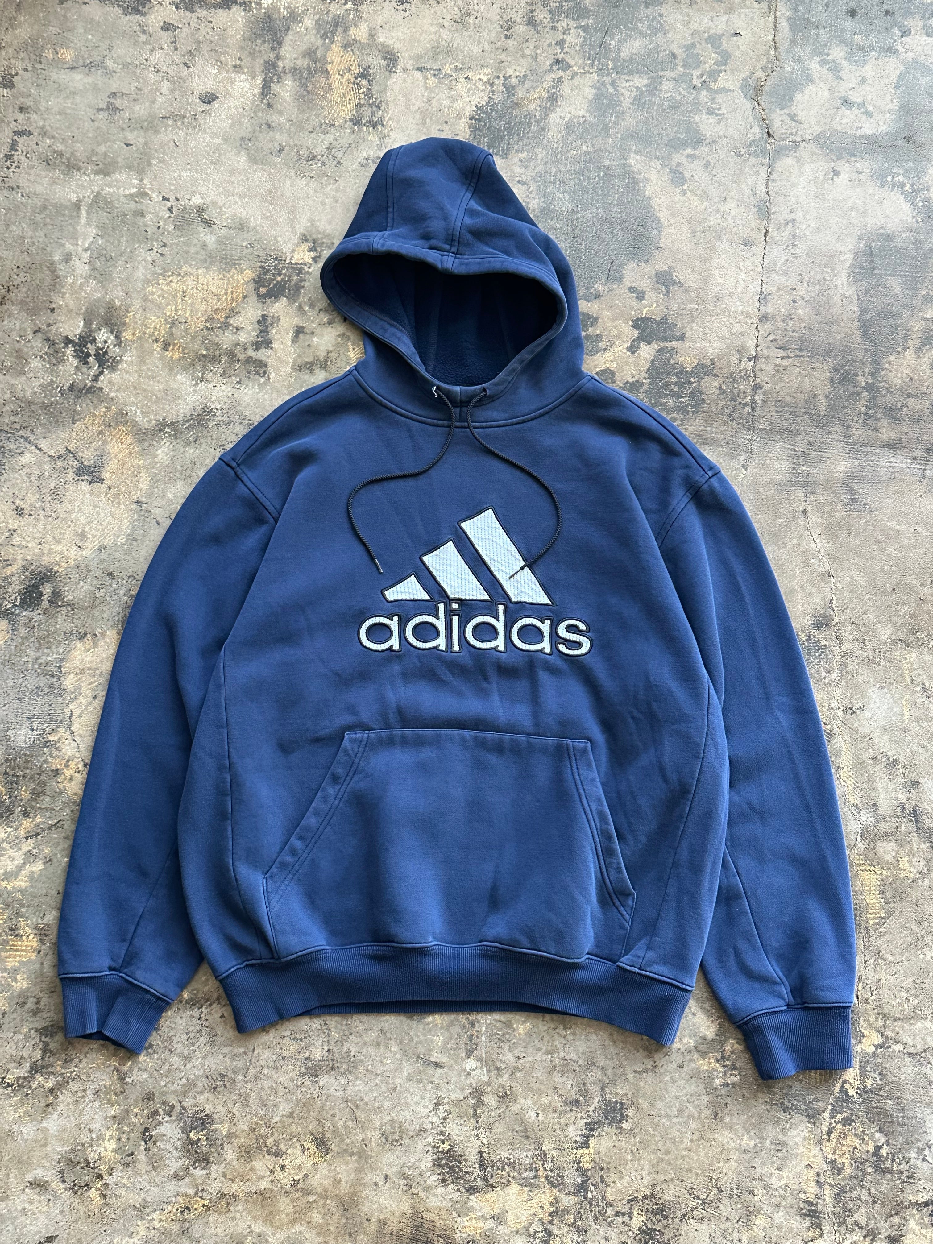 L - Adidas Navy Big Logo Hoodie