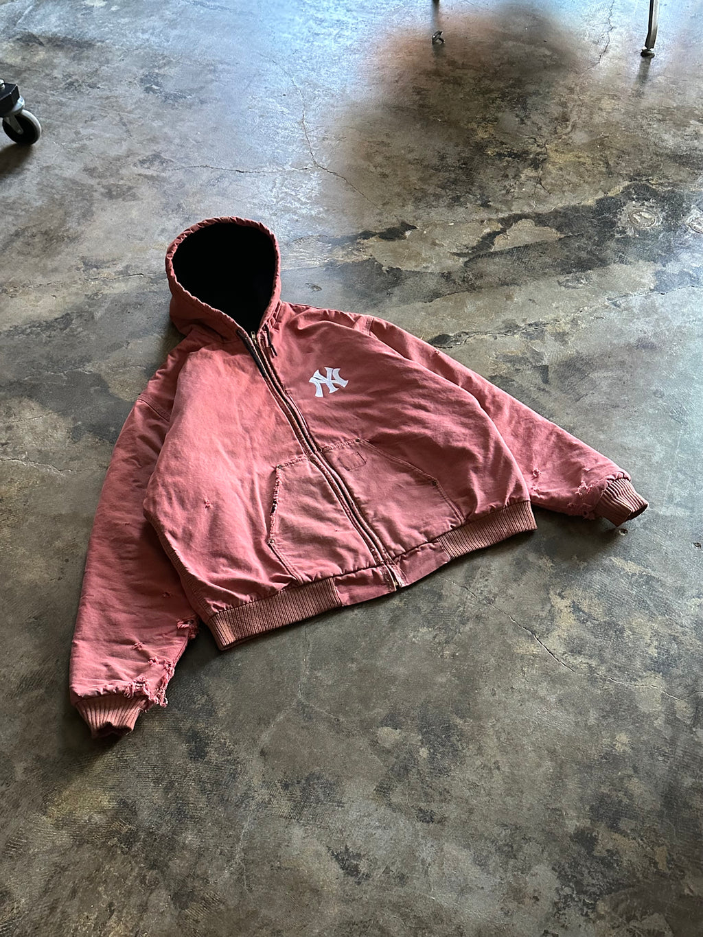 3XL- Vintage Distressed NY Hooded Zip-Up Coat – Pink