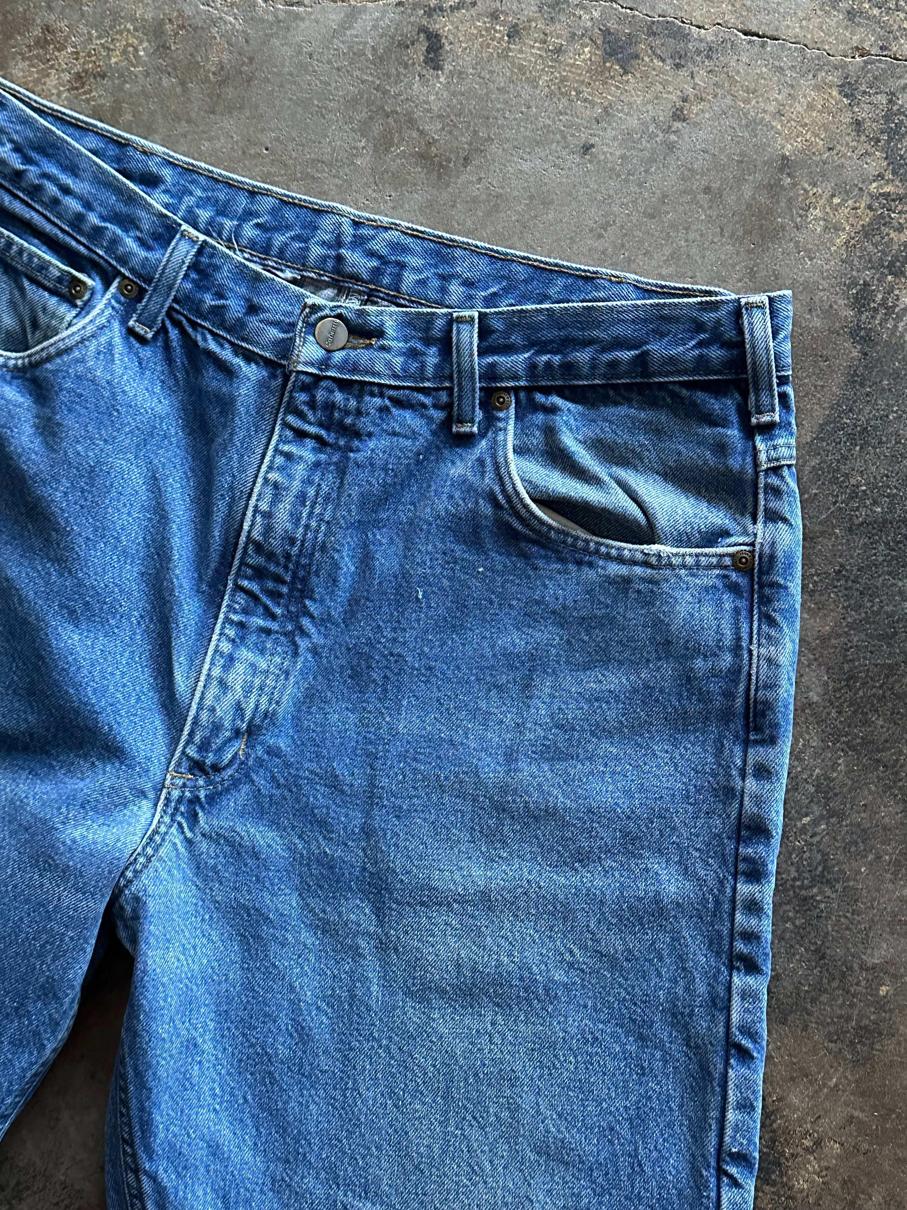 36x32 - Carhartt Blue Denim Work Pants – Flannel Lined