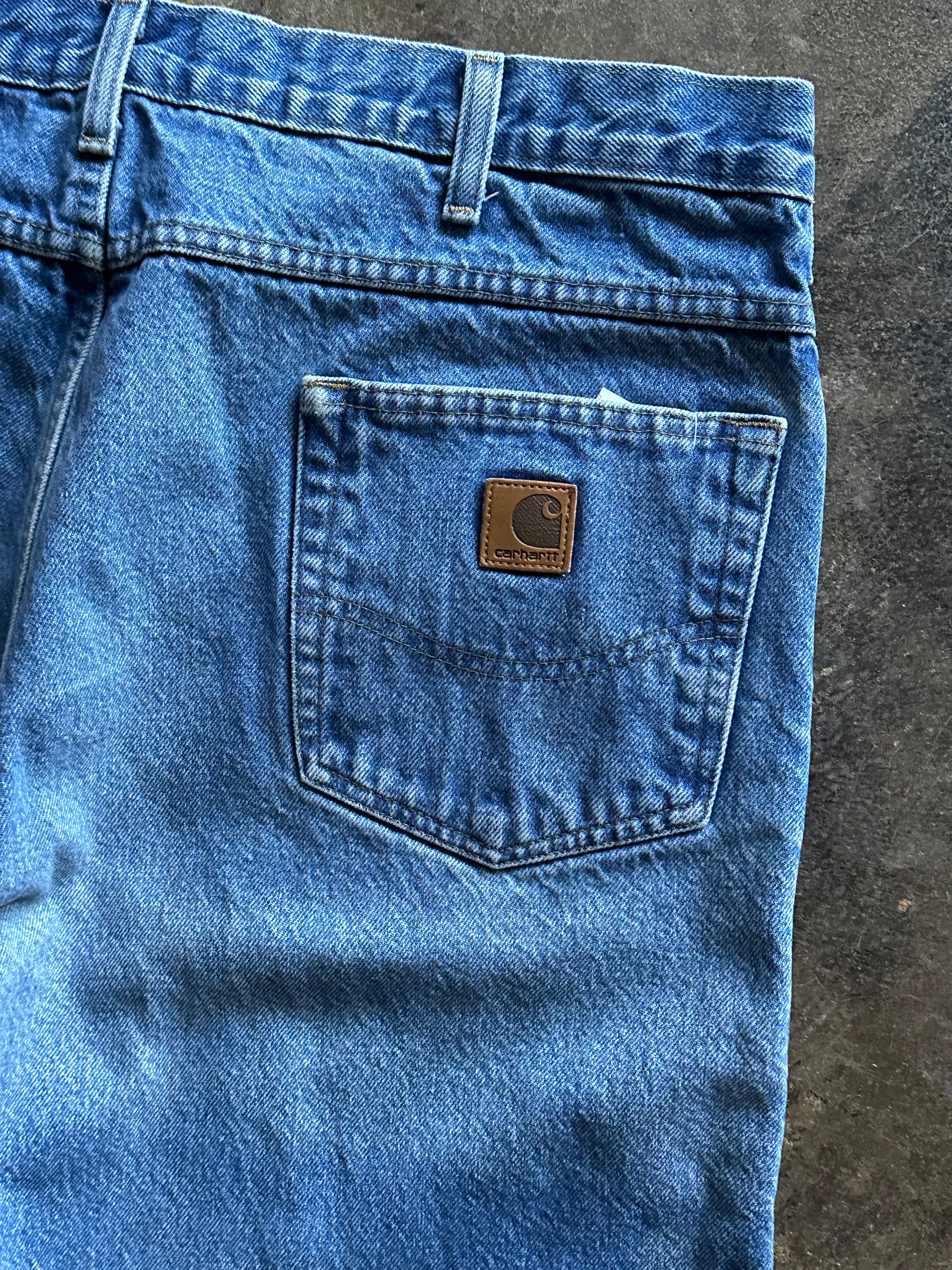 36x32 - Carhartt Blue Denim Work Pants – Flannel Lined