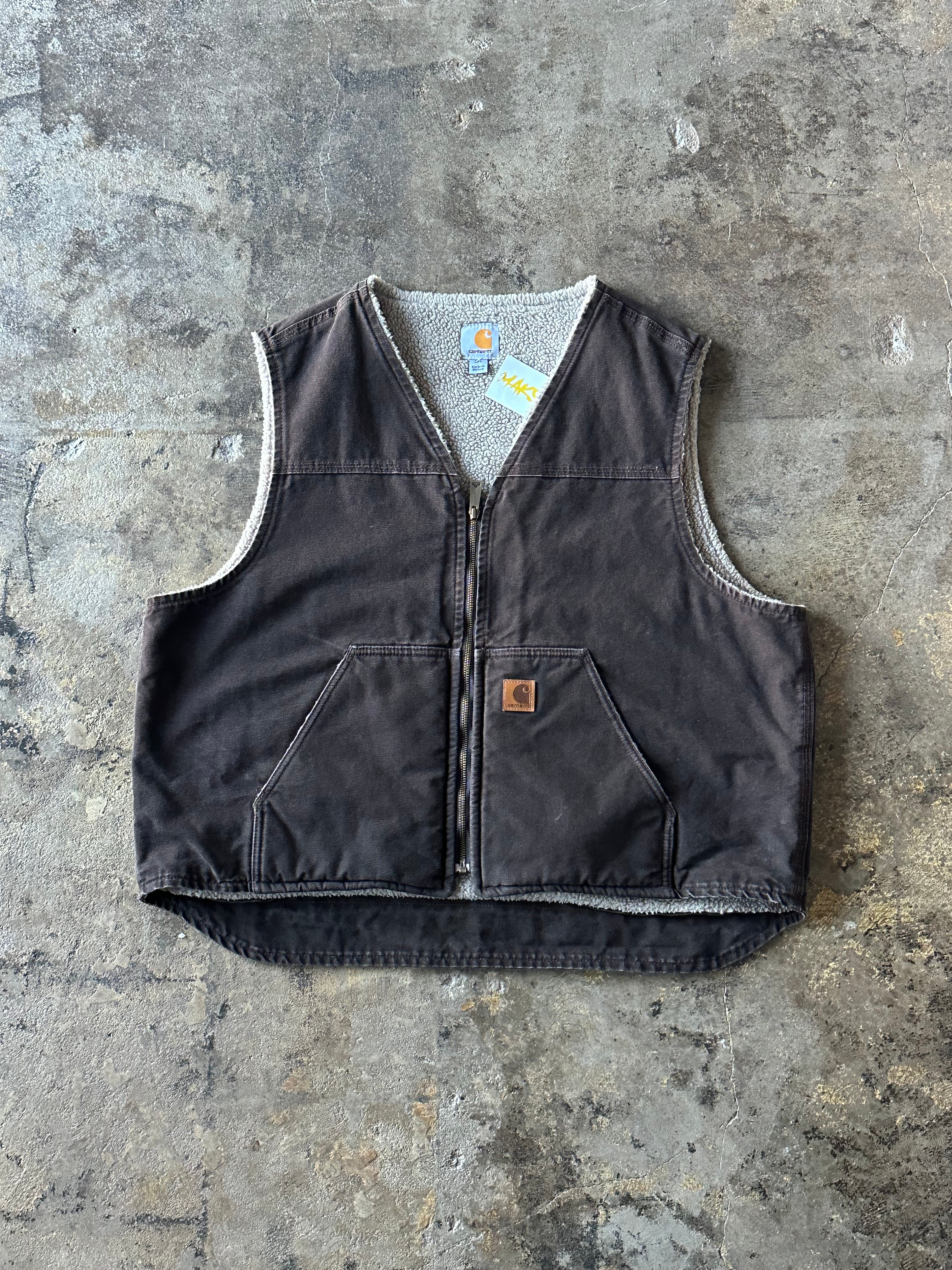 XXL- Mocha Carhartt Sherpa-Lined Canvas Vest