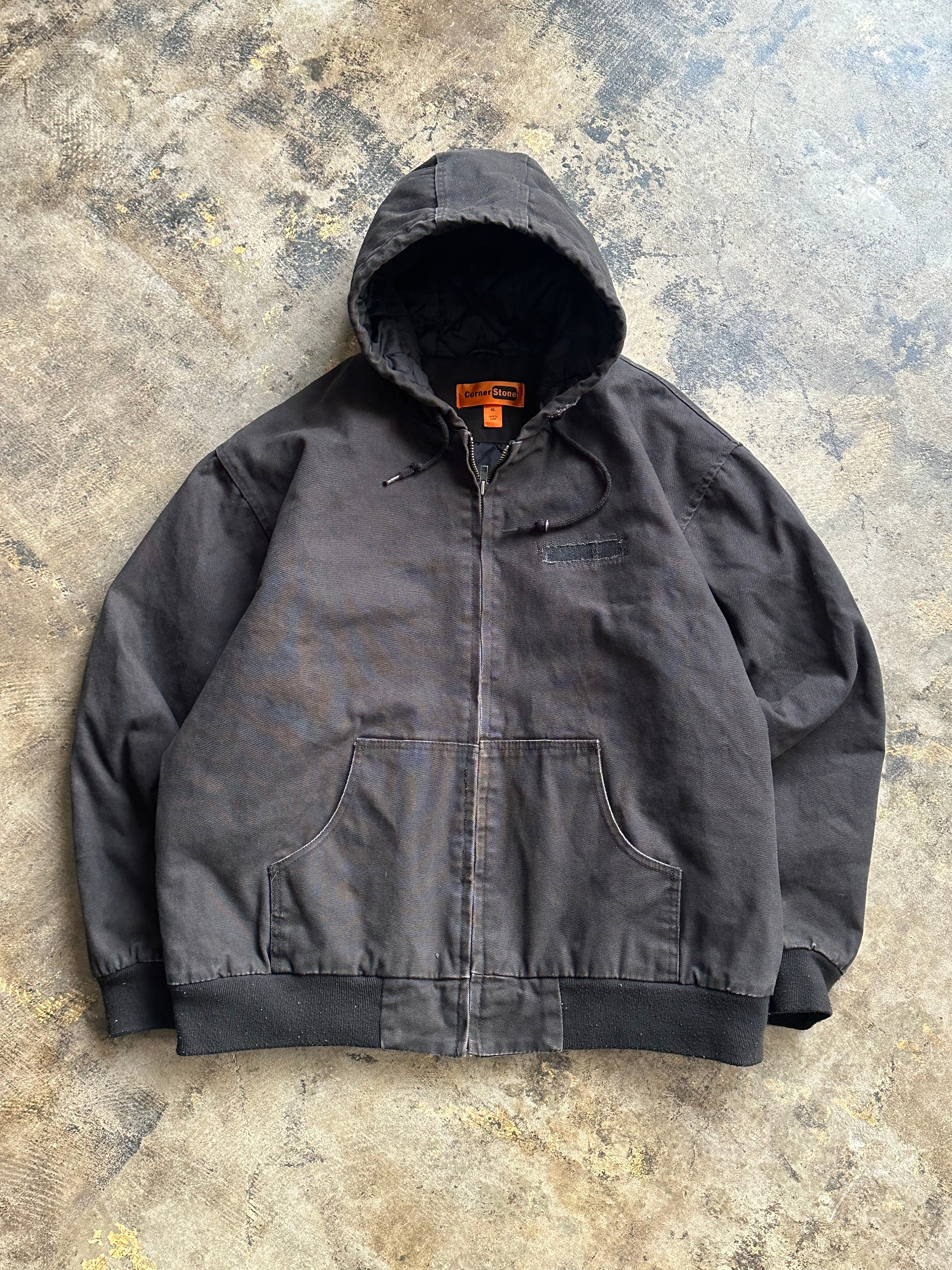 XL - CornerStone Patchwork Hooded Work Jacket – Faded Black