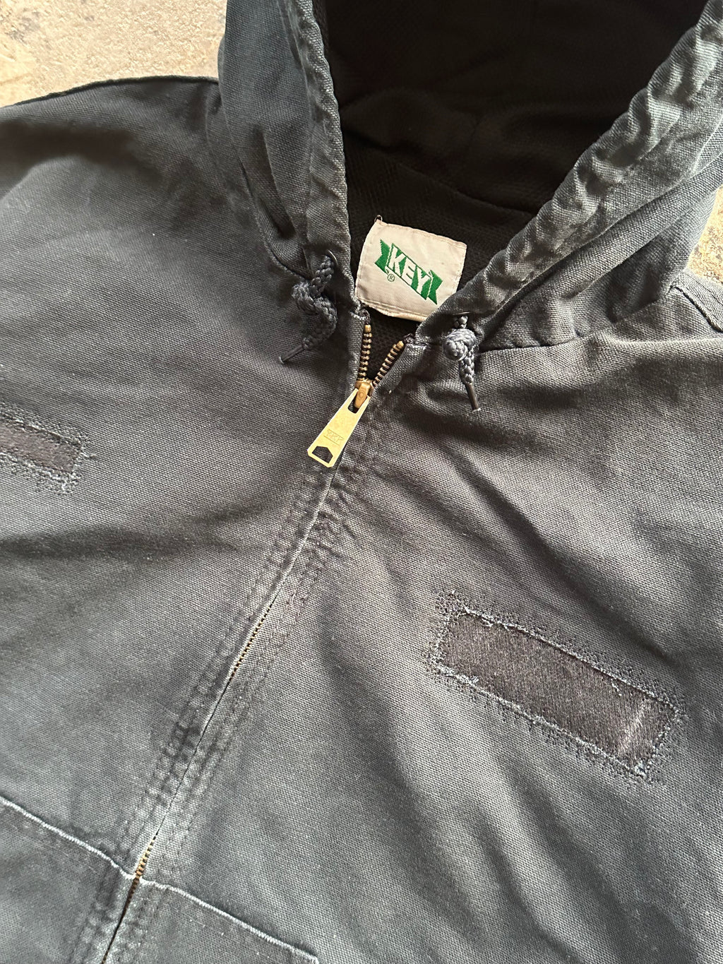 L - Key Hooded Patchwork Jacket – Black Canvas Zip-Up