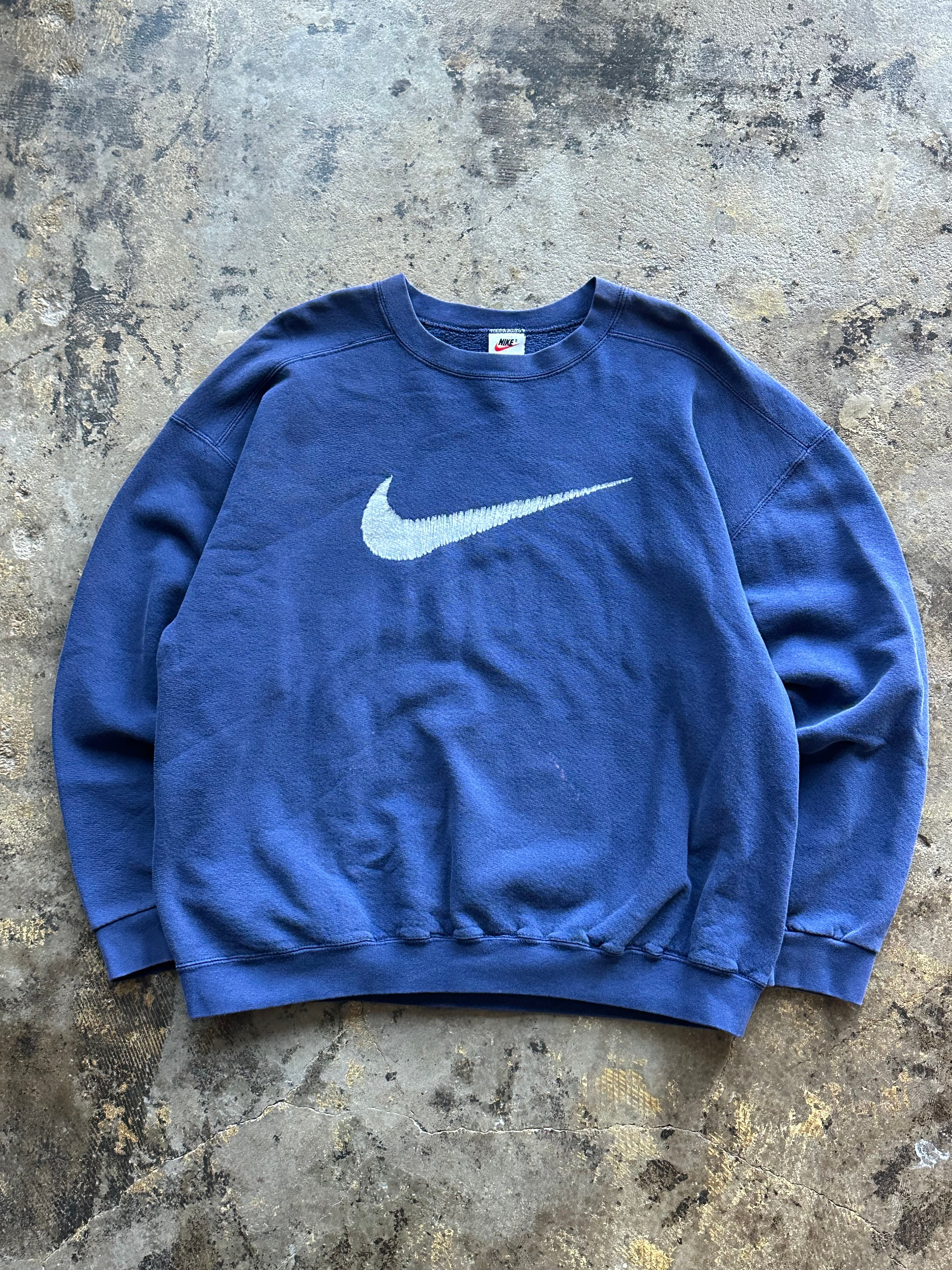 L - Vintage Nike Swoosh Crewneck Sweatshirt – Navy Blue