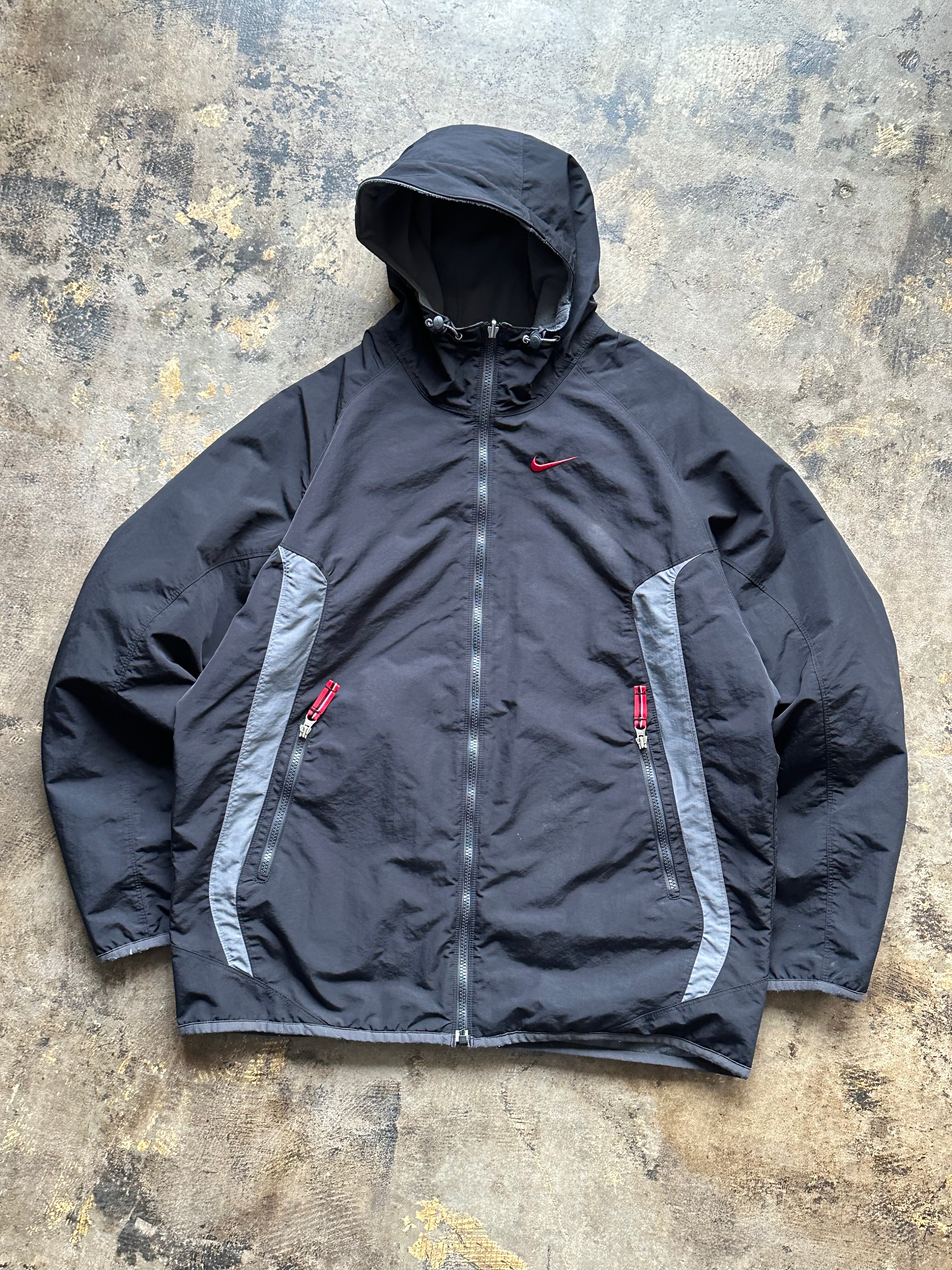 L - Nike Black Hooded Windbreaker Jacket – Red Swoosh