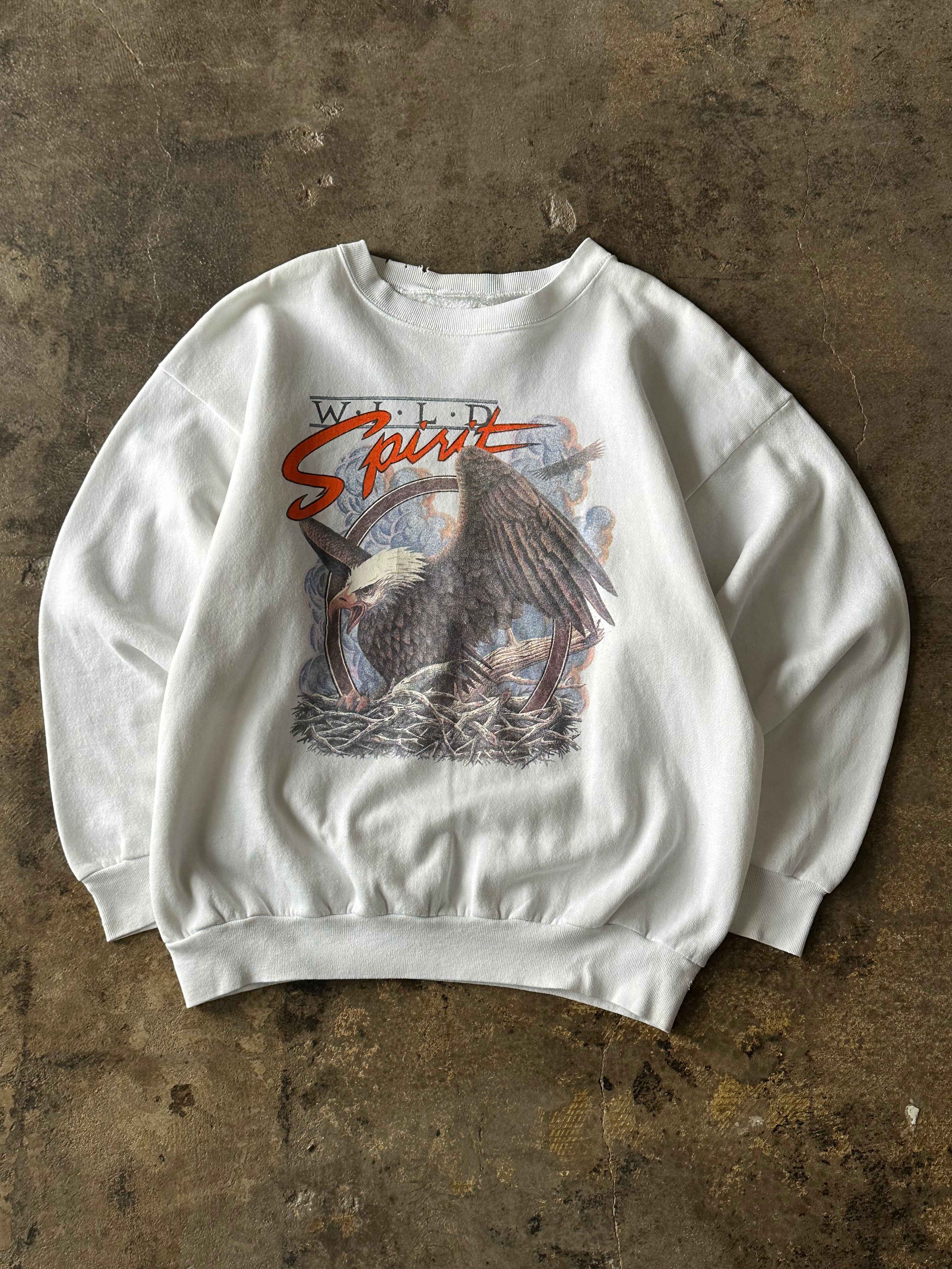 XL - Vintage White Eagle Graphic Crewneck