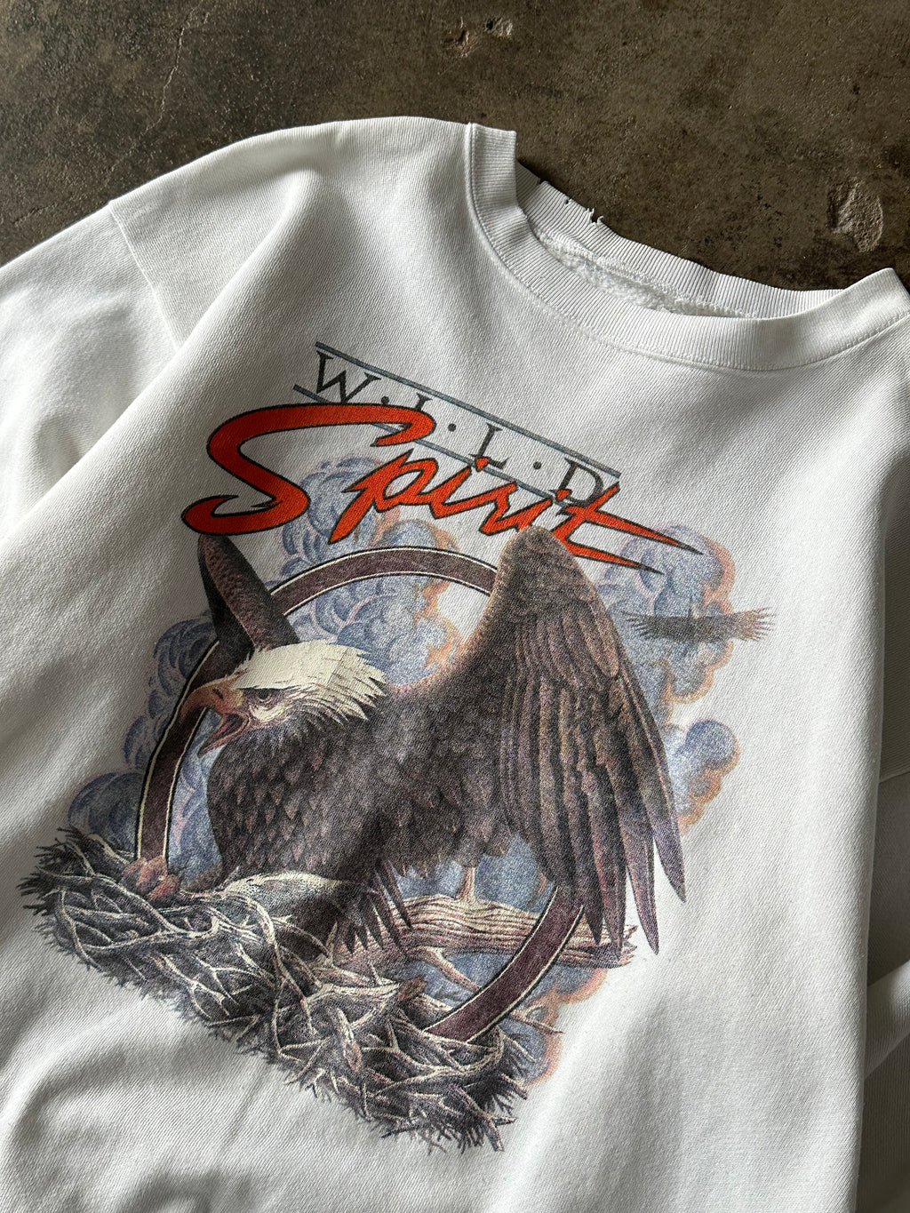 XL - Vintage White Eagle Graphic Crewneck
