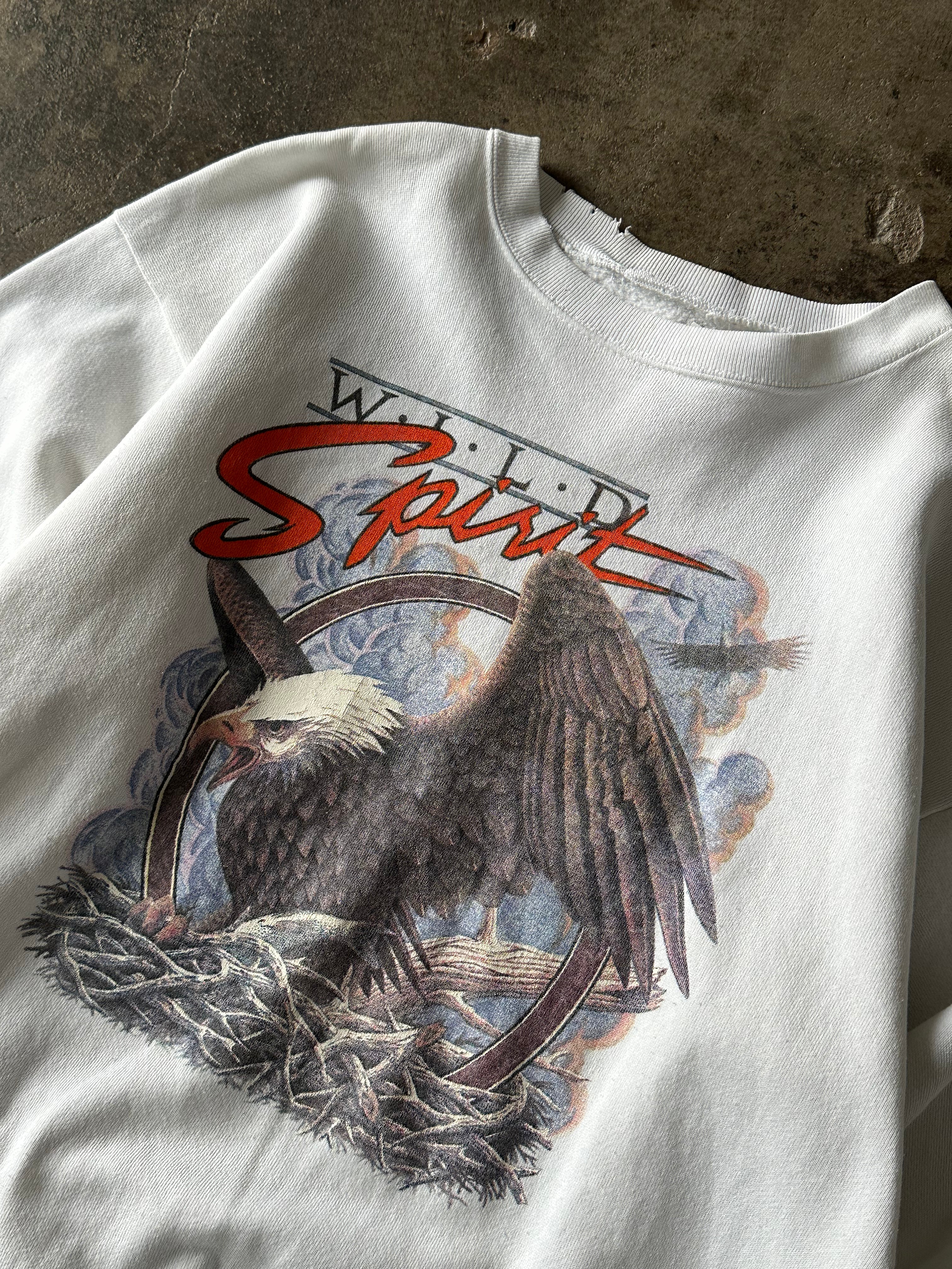 XL - Vintage White Eagle Graphic Crewneck